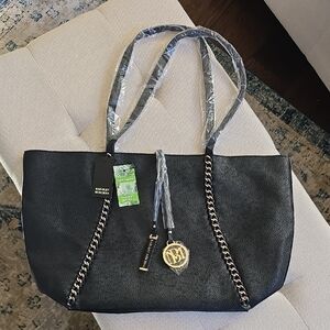 NWT - Badgley Mischka Black Vegan Leather Bag with Chain Detail